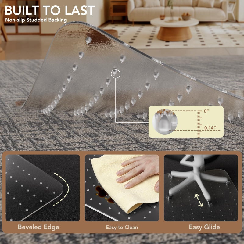 KIOORE Office Chair Mat for Carpet with Lip, 40" x 50" Clear Plastic Heavy Duty Desk Floor Protector, Low Pile Carpet Saver Mat for Rolling Chairs, Smooth Glide Computer Chair Mat for Office or Home - Image 4