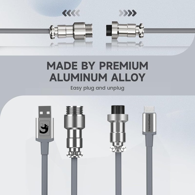 MAMBASNAKE كابل لوحة مفاتيح ملفوف MAMBASNAKE C01، كابل طيار مخصص محترف من نوع USB-C، سريع فائق السرعة من نوع C إلى USB-A بمعدل عودة 8 كيلوهرتز مع موصل طيران معدني للوحة مفاتيح ألعاب الكمبيوتر - رمادي - Image 2