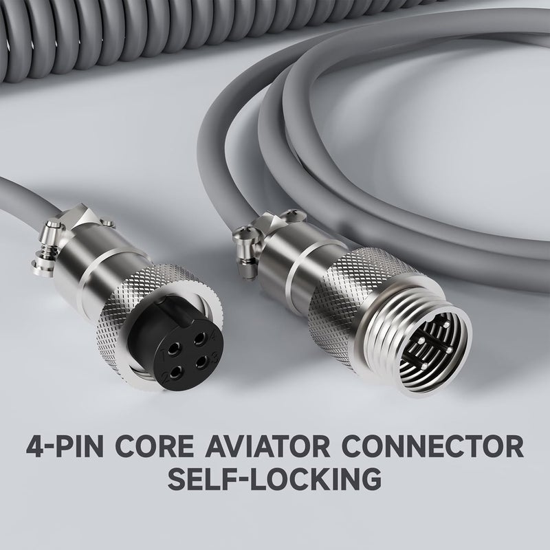 MAMBASNAKE كابل لوحة مفاتيح ملفوف MAMBASNAKE C01، كابل طيار مخصص محترف من نوع USB-C، سريع فائق السرعة من نوع C إلى USB-A بمعدل عودة 8 كيلوهرتز مع موصل طيران معدني للوحة مفاتيح ألعاب الكمبيوتر - رمادي - Image 5