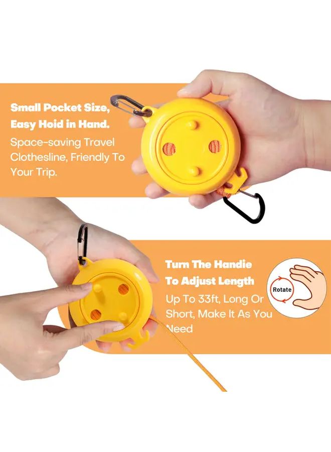 Yellow Retractable Travel Laundry Rope Portable Camping Clothesline Lightweight Durable Nylon - Image 4
