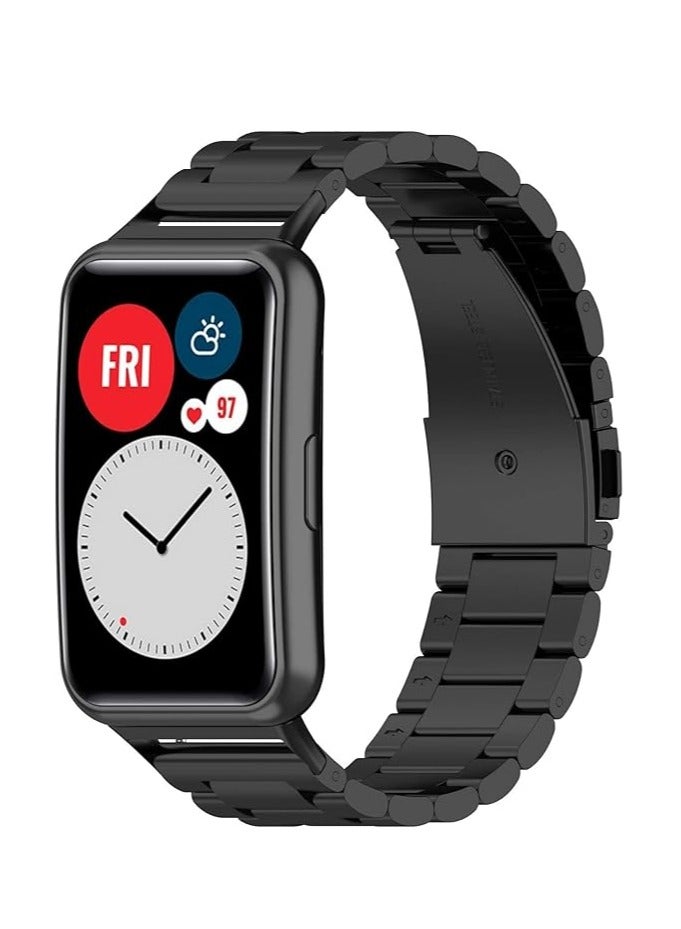 Watch Strap Compatible for HUAWEI Watch Fit, Replacement Metal Smart Watch Strap Quick Release Stainless Steel Watch Band Wristband Compatible for HUAWEI Watch Fit (Black) - Image 1