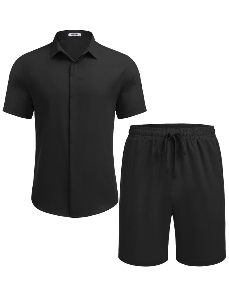 COOFANDY Mens Beach Set 2 Piece Linen Outfit for Men Short Sets, Black, X-Large - Image 4