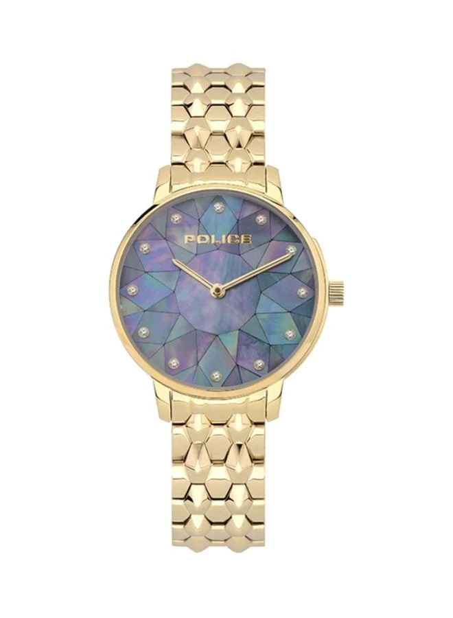 POLICE Chapada Blue Dial and Gold Plated Stainless Steel Bracelet Analog Watch for Women 32mm
