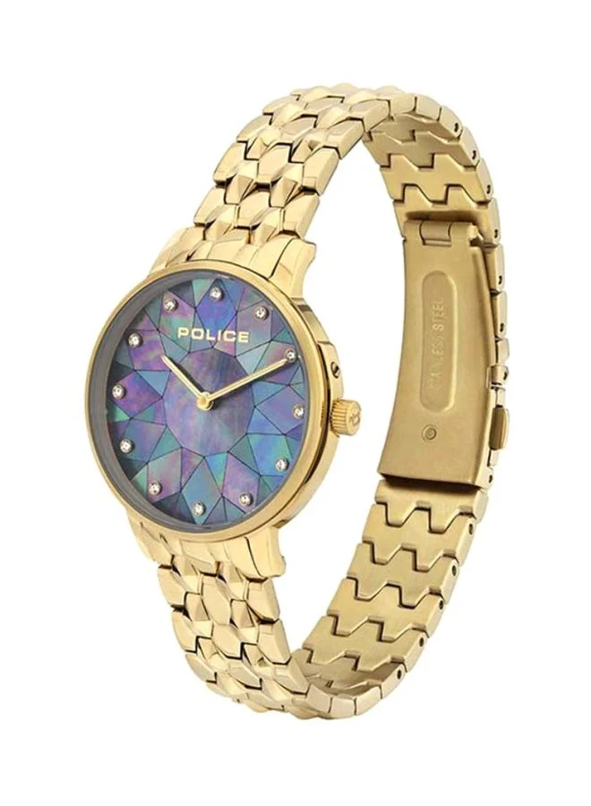 POLICE Chapada Blue Dial and Gold Plated Stainless Steel Bracelet Analog Watch for Women 32mm