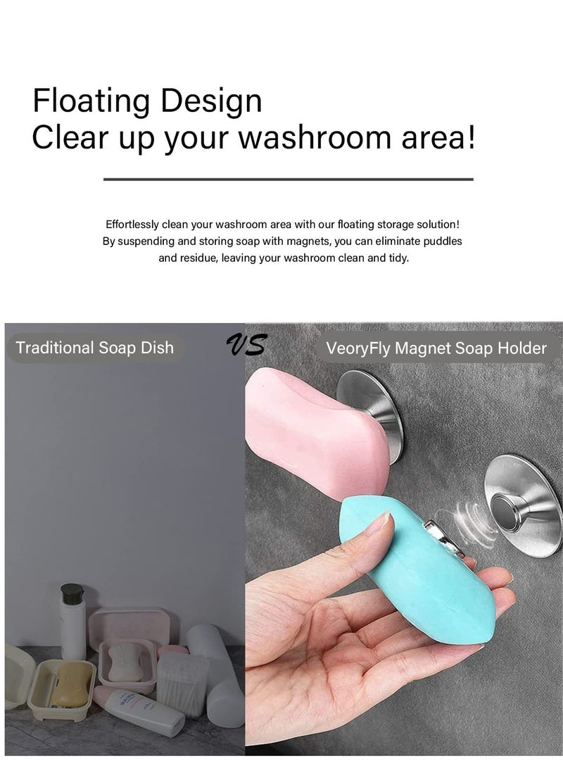 KASTWAVE حامل صابون مغناطيسي 2 حزمة، محفوظات صابون من الفولاذ المقاوم للصدأ، تصريف ذاتي، مناسب للاستحمام وحمام المطبخ - Image 3