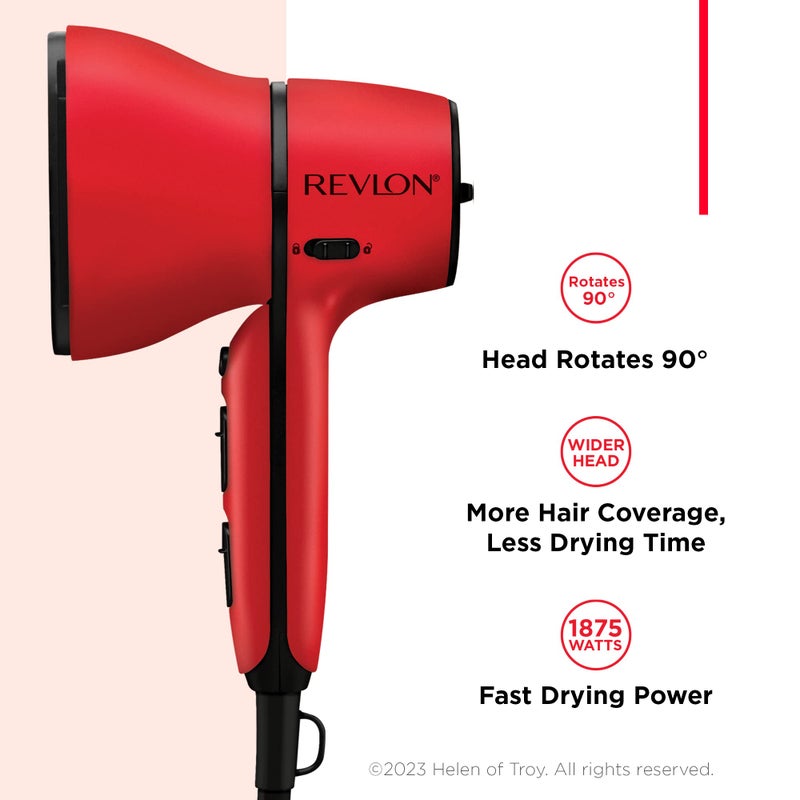 REVLON Airflow Control Hair Dryer with Diffuser - 1875W Blow Dryer Head Rotates 90Â° for Total Control, Wider Head for Less Drying Time, Reduces Frizz (Red) - Image 2