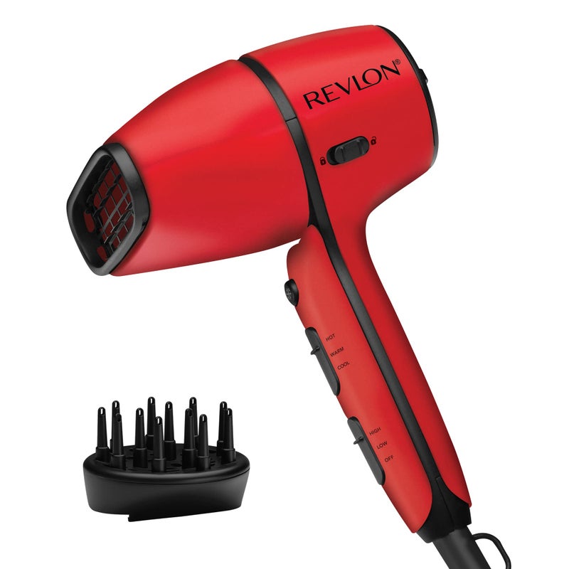 REVLON Airflow Control Hair Dryer with Diffuser - 1875W Blow Dryer Head Rotates 90Â° for Total Control, Wider Head for Less Drying Time, Reduces Frizz (Red) - Image 1
