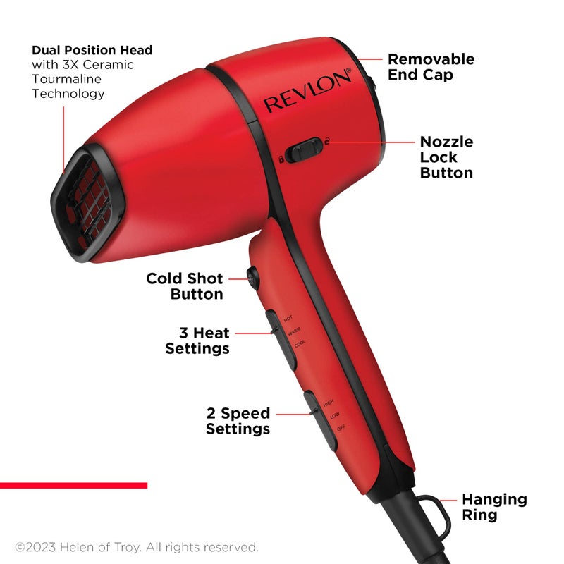 REVLON Airflow Control Hair Dryer with Diffuser - 1875W Blow Dryer Head Rotates 90Â° for Total Control, Wider Head for Less Drying Time, Reduces Frizz (Red) - Image 5