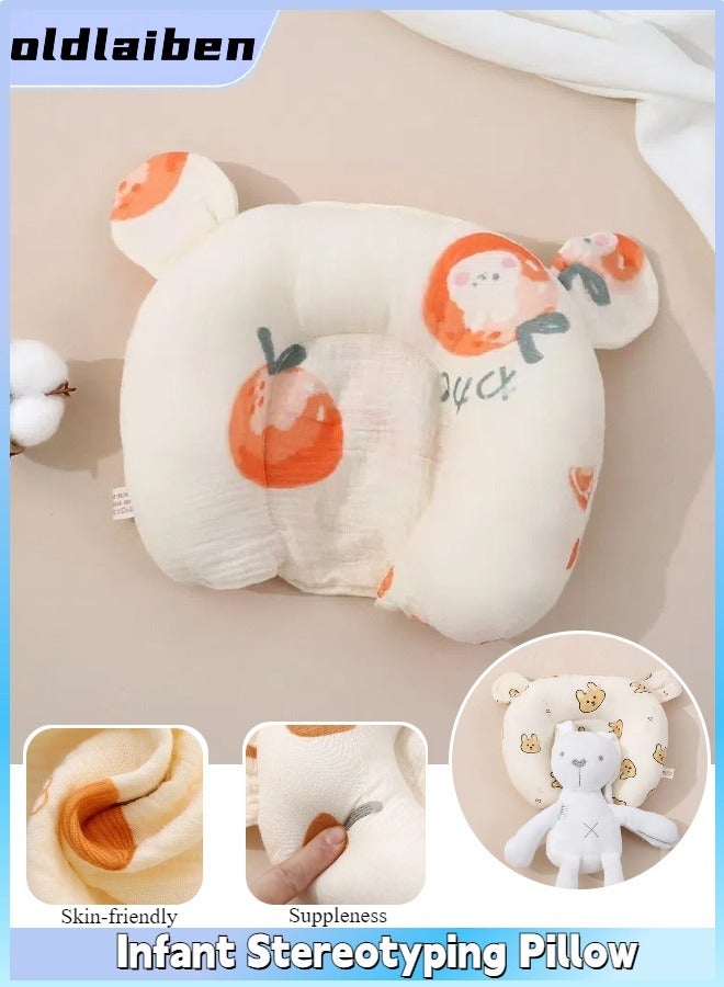 الدليبن وسادة تشكيل الرأس لحديثي الولادة، وسادة نوم مريحة ومحمولة على شكل مجسم للطفل، وسادة نوم مريحة ومصممة بشكل مجسم للطفل، وسادة حماية الرأس مضادة لتدحرج فراش الأطفال الرضع، مادة حازمة （أرنب برتقالي） - Image 1