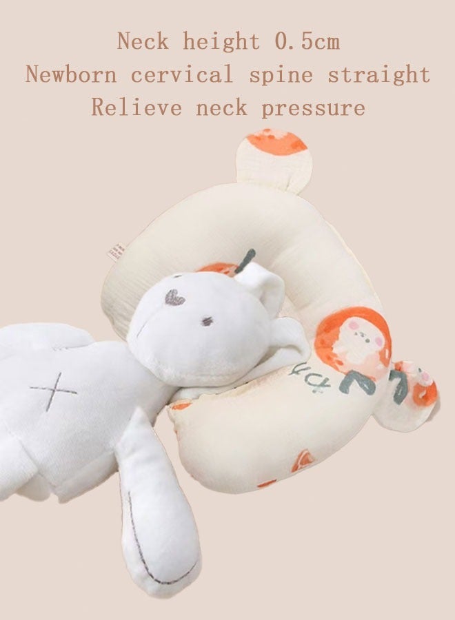 الدليبن وسادة تشكيل الرأس لحديثي الولادة، وسادة نوم مريحة ومحمولة على شكل مجسم للطفل، وسادة نوم مريحة ومصممة بشكل مجسم للطفل، وسادة حماية الرأس مضادة لتدحرج فراش الأطفال الرضع، مادة حازمة （أرنب برتقالي） - Image 3
