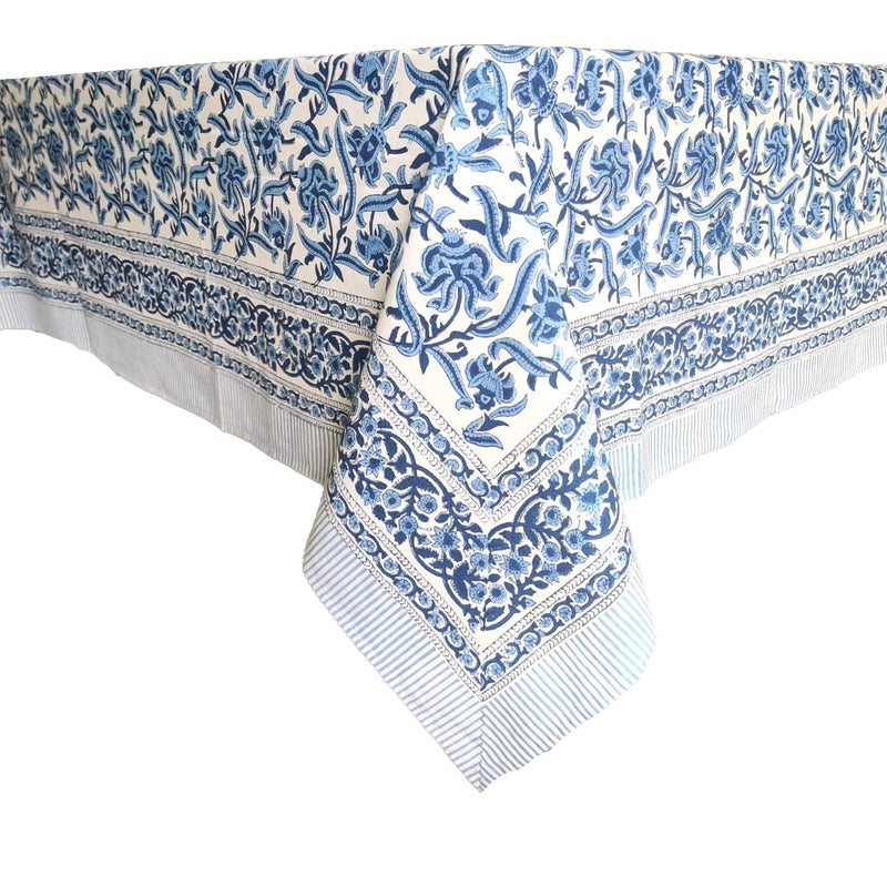 ATOSII Midnight Bloom 100% Cotton Fall Tablecloth  Handblock Print Blue Rectangle Table Cloth for Kitchen Dining Table Linen I Parties Wedding Outdoor Decor 60 X 90 Inches - Image 2