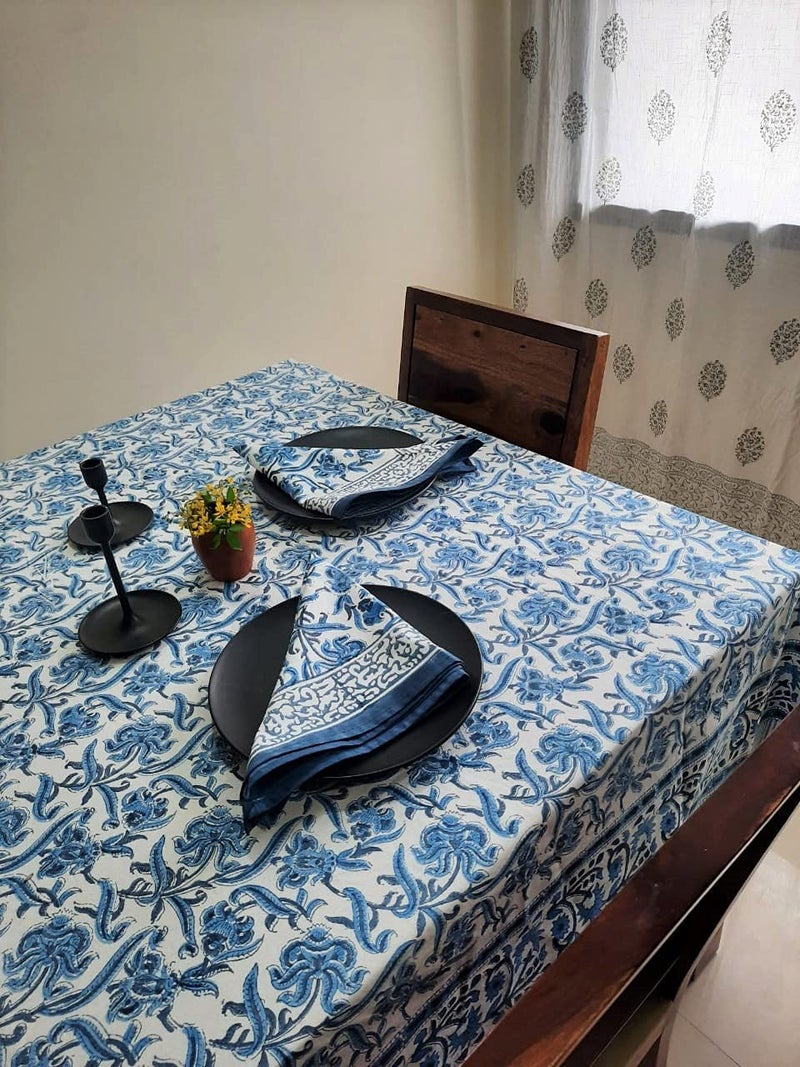 ATOSII Midnight Bloom 100% Cotton Fall Tablecloth  Handblock Print Blue Rectangle Table Cloth for Kitchen Dining Table Linen I Parties Wedding Outdoor Decor 60 X 90 Inches - Image 4