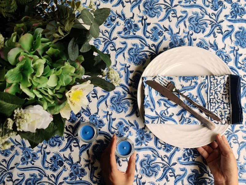 ATOSII Midnight Bloom 100% Cotton Fall Tablecloth  Handblock Print Blue Rectangle Table Cloth for Kitchen Dining Table Linen I Parties Wedding Outdoor Decor 60 X 90 Inches - Image 5