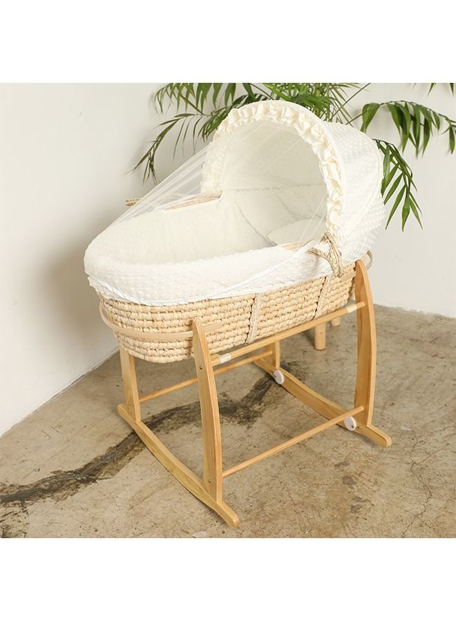 مهد سلة موسى لون سكري مع حامل هزاز خشبي - Image 2