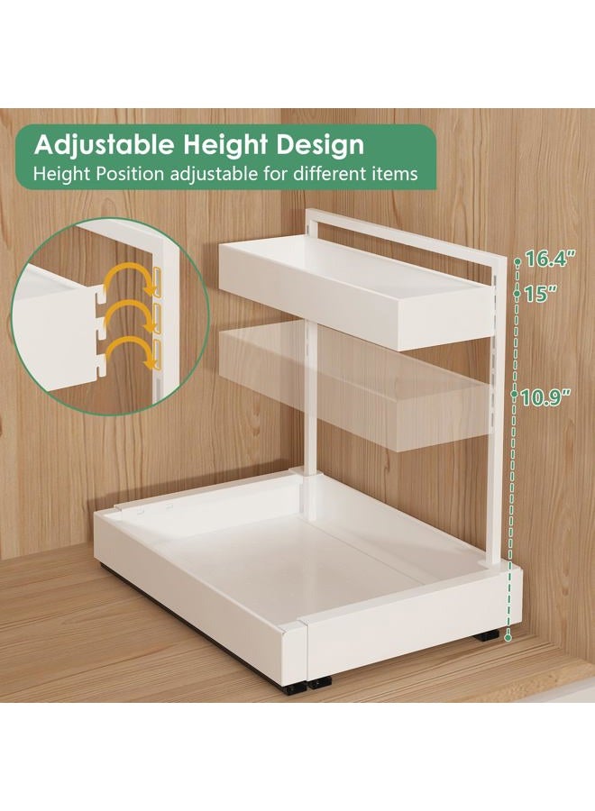 REALINN Expandable Under Sink Organizers and Storage, 2 Tier Under Cabinet Organizer, Heights Adjustable Pull Out Rack for Kitchen Bathroom Laundry, White, 1 Pack - Image 4