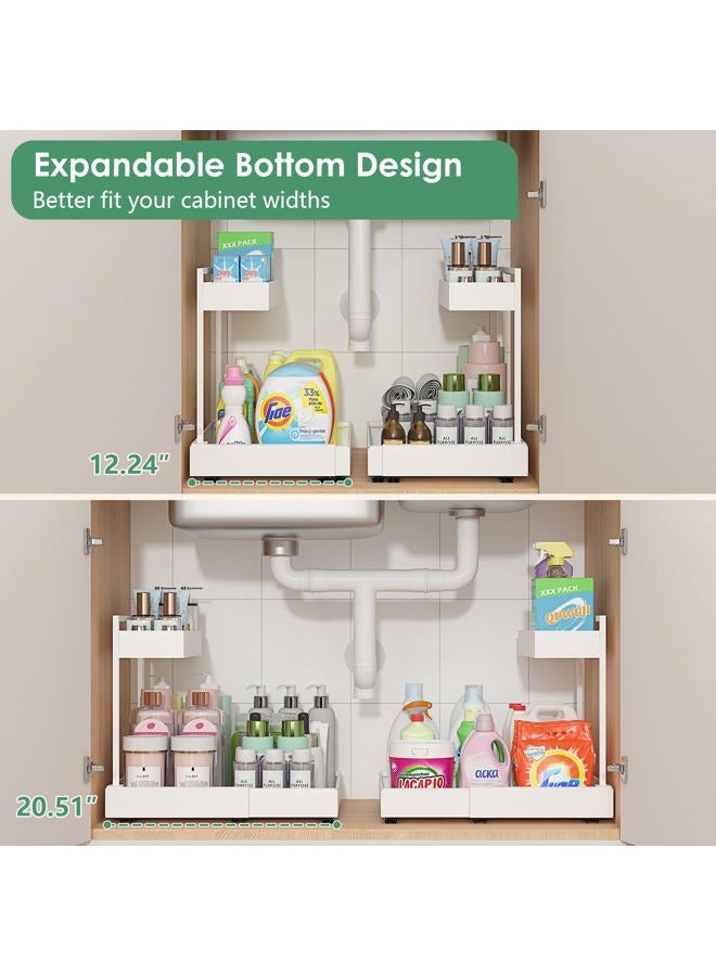 REALINN Expandable Under Sink Organizers and Storage, 2 Tier Under Cabinet Organizer, Heights Adjustable Pull Out Rack for Kitchen Bathroom Laundry, White, 1 Pack - Image 2