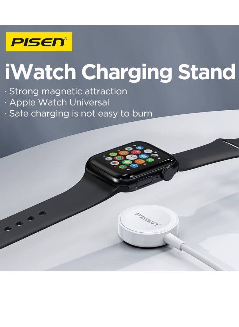 Pisen Apple Watch Charger Magnetic Fast Charging USB C Cable [Portable] Magnetic Wireless Charging Compatible with iWatch Series Ultra/10/9/8/7/6/SE/5/4/3/2- 1M - White - Image 2