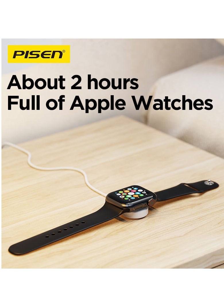 Pisen Apple Watch Charger Magnetic Fast Charging USB C Cable [Portable] Magnetic Wireless Charging Compatible with iWatch Series Ultra/10/9/8/7/6/SE/5/4/3/2- 1M - White - Image 4