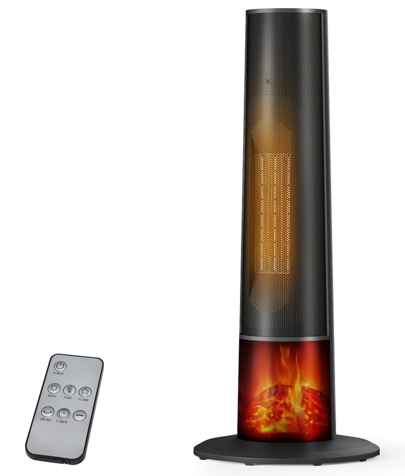 Oylus Tower Heater for Indoor Use - 25" Portable Space Heater with 3D Flame, Remote, Adjustable Thermostat, 2 Heat Modes, Multiple Safety Protection, 12H Timer, Quiet Electric Heater for Large Room - Image 1