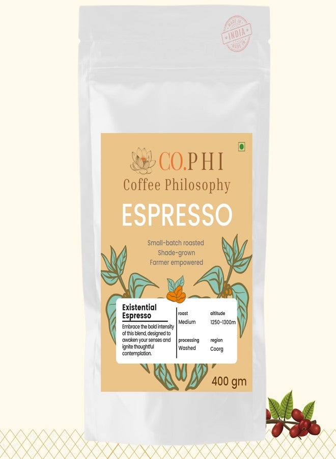CO.PHI Coffee Philosophy COPHI Coffee Philosophy Existential Blend (400g) Espresso Grind Coffee Powder, Medium Roast, More Arabica than Robusta, Fresh Ground Coffee, Coorg Specialty, Washed Process, No Chicory, Makes 25 Cups - Image 1