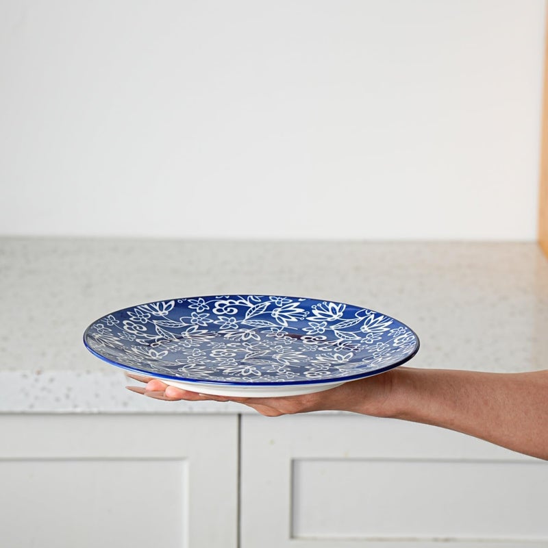 Cerkik Ceramic Salad Plates Set  85 Inch Small Round Dessert Dishes for Kitchen Dinner Pasta Appetizer Sandwich  Scratch Resistant Porcelain Microwave Oven Dishwasher Safe  Set of 6  Vintage Blue - Image 2
