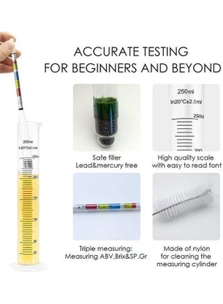 Hydrometer and ABV Test Jar for Homebrew and Kombucha Including 250ml Plastic Cylinder Cleaning Brush and Storage Case - view 4