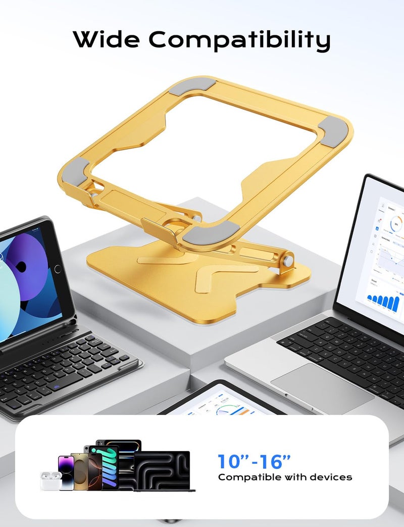 JCZT Adjustable Laptop Stand for Desk, Metal Foldable Laptop Riser, Portable Laptop Holder Mount, Ventilated Cooling Computer Notebook Stand for MacBook Air Pro, All 10-16'' Notebooks Laptops, Gold - Image 5