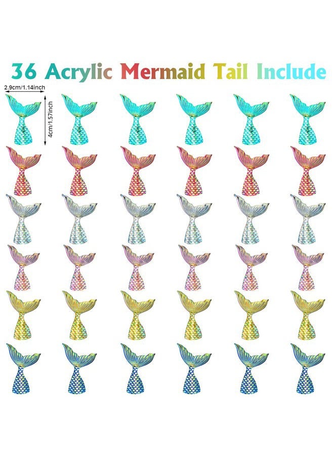 Yookeer 36 Pcs mermaid tail Cake cupcake toppers Acrylic Mini Figures Cake Decorations Glitter mermaid tail for Mermaid Party Decoration Baby Shower Party Supplies - Image 2