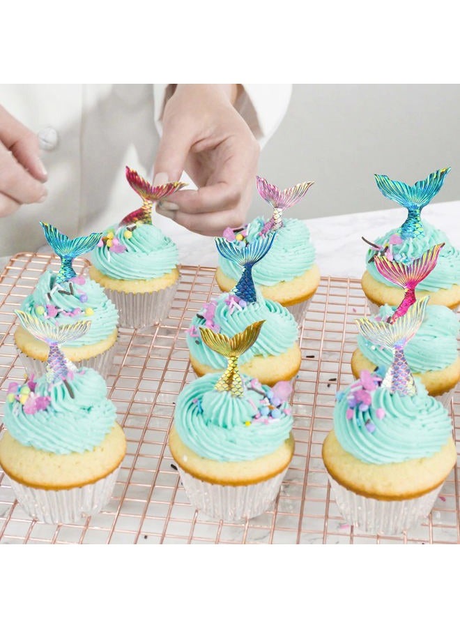 Yookeer 36 Pcs mermaid tail Cake cupcake toppers Acrylic Mini Figures Cake Decorations Glitter mermaid tail for Mermaid Party Decoration Baby Shower Party Supplies - Image 3
