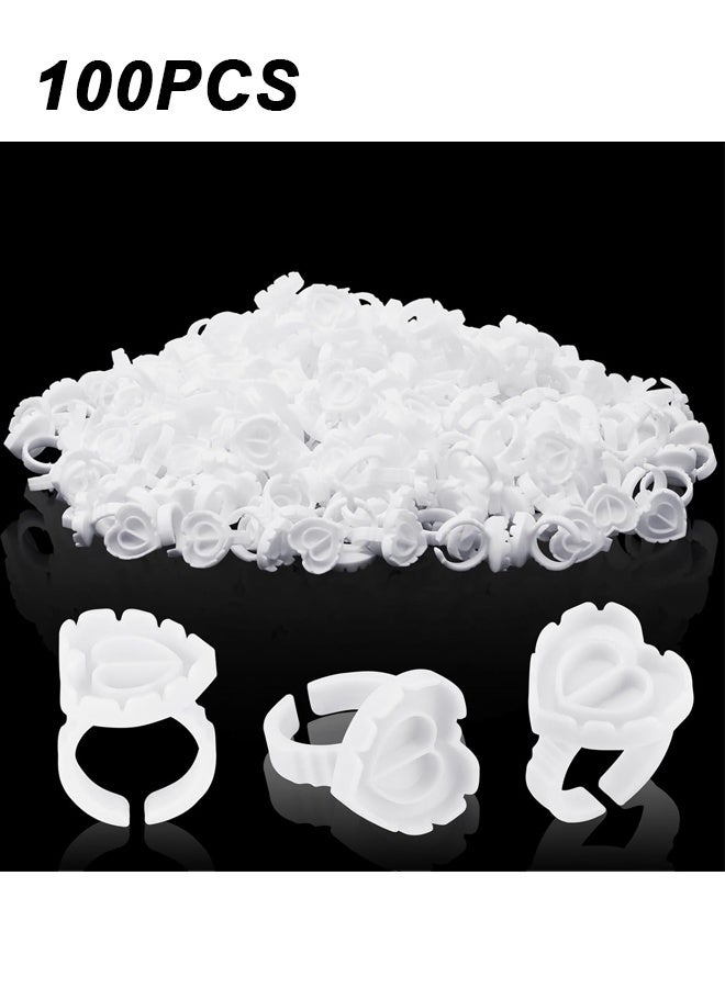 100 Pcs Glue Ring, Disposable Rings For Lovely Heart Shape (White) - Image 1