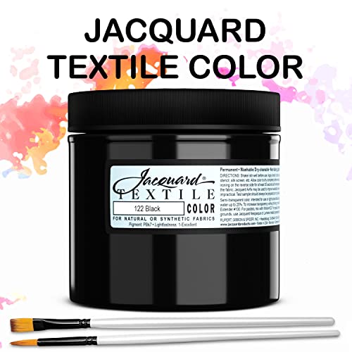 Moshify Jacquard Products Black Textile Color Fabric Paint 8-Ounces - Bundled Brush Set - Image 2