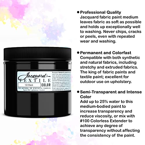 Moshify Jacquard Products Black Textile Color Fabric Paint 8-Ounces - Bundled Brush Set - Image 4