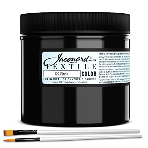 Moshify Jacquard Products Black Textile Color Fabric Paint 8-Ounces - Bundled Brush Set - Image 1