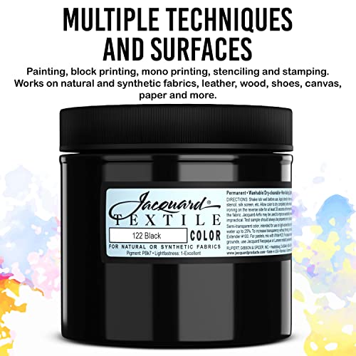 Moshify Jacquard Products Black Textile Color Fabric Paint 8-Ounces - Bundled Brush Set - Image 3