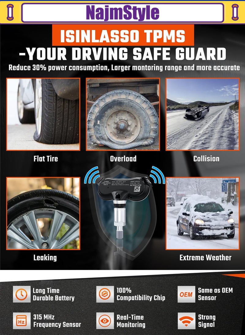 نجم ستايل 42607070C070 مستشعر TPMS، مستشعر ضغط الإطارات المبرمج مسبقًا 315 ميجا هرتز لتويوتا سيكويا 2006-2017 سيينا 2006-2020 تندرا 2006-2017 مستشعر TPS بديل 529333X200 TPM102 4 قطع - Image 5