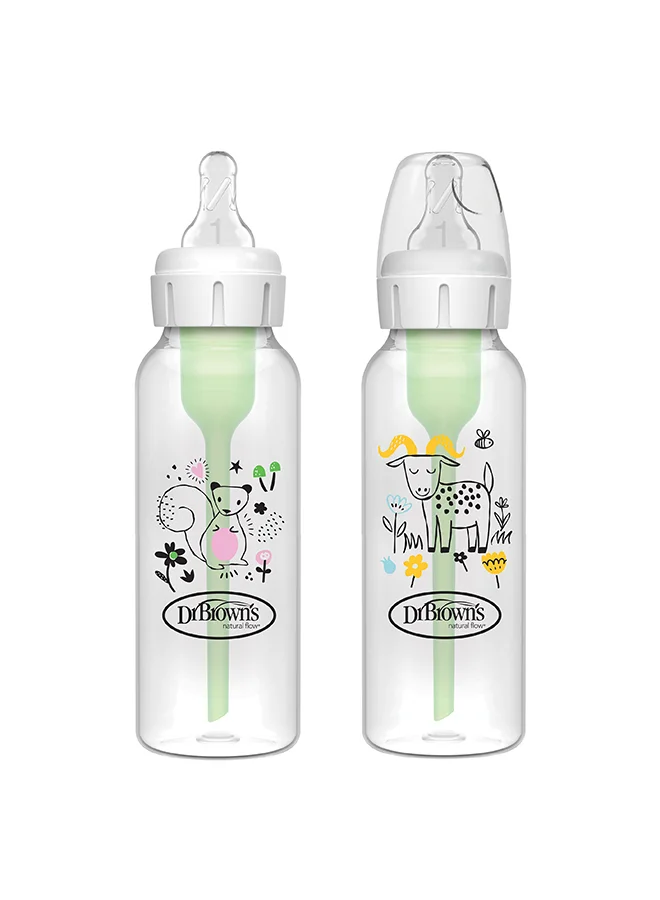 دكتور براونز 8 oz/250 mL PP Narrow Anti-Colic Options+ Baby Bottle, Squirrel/Goat, 2-Pack