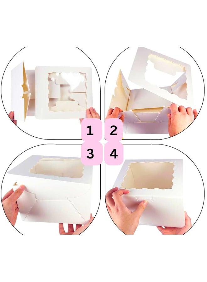 Chase Up (5 Sets) Cake Box 10x10x5 with Window ＆ 5 Sets 10" White and Cake Round Boards, Cake Container 25.4 cm x 25.4 cm x 12.7 cm (White) - Image 2