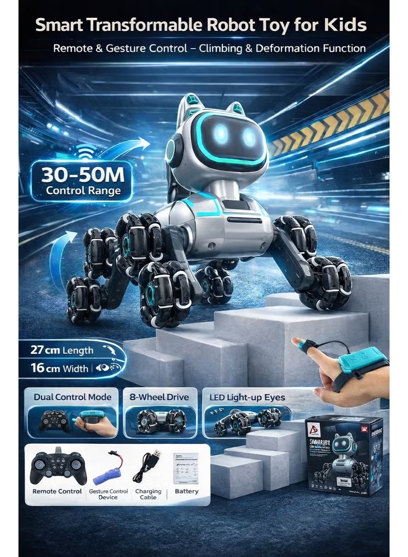 Smart Robot Dog Toy For Kids – Remote & Gesture Control – 8 Wheels – Led Light-Up Eyes - Image 3