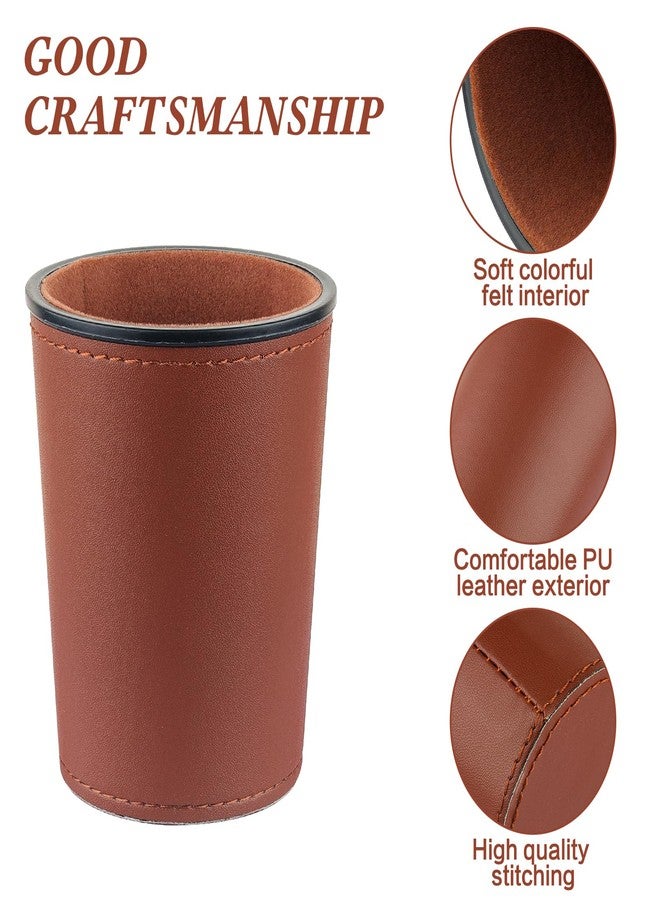 RERIVER Felt-Lined PU Leather Dice Cup Set, 6 Quiet Shaker Cups With 36 Dice for Bar Party Yahtzee Farkle Games, Dark Brown - Image 3
