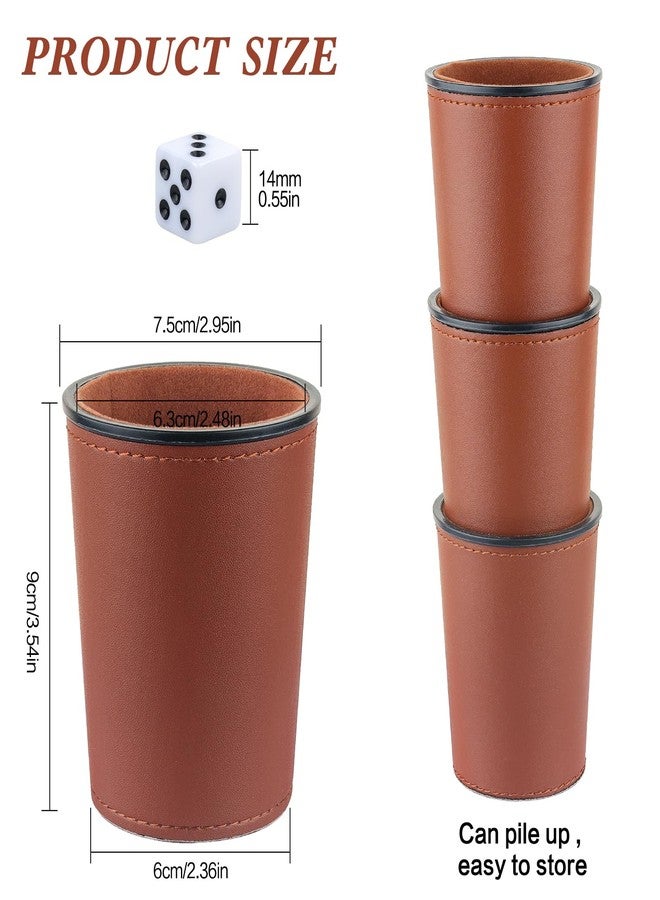 RERIVER Felt-Lined PU Leather Dice Cup Set, 6 Quiet Shaker Cups With 36 Dice for Bar Party Yahtzee Farkle Games, Dark Brown - Image 2