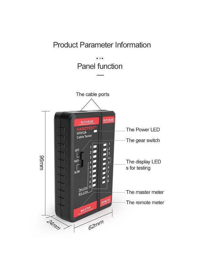 HABOTEST - HT812A Network Cable Tester Wire Tracker Telephone Line Test Meter Telephone & Network Line Finder Multifunctional RJ11 RJ45 Tester 2P/4P/6P/8P Cable Recognize Meter - Image 1