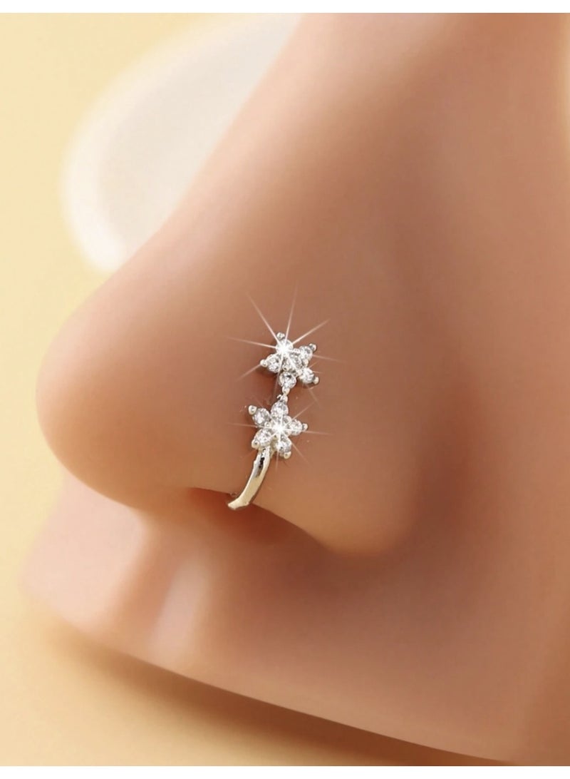 ڤيا ✨ حلق أنف بدون ثقب بتصميم زهرة مرصّعة – أناقة فورية - Image 3