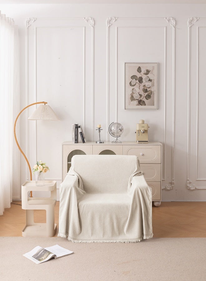 ايست من نون غطاء أريكة شنيلي، غطاء قابل للانزلاق، يناسب 1 و 2 مقعد، لون موحد، حجم 130x180 سم - كريمي - Image 1