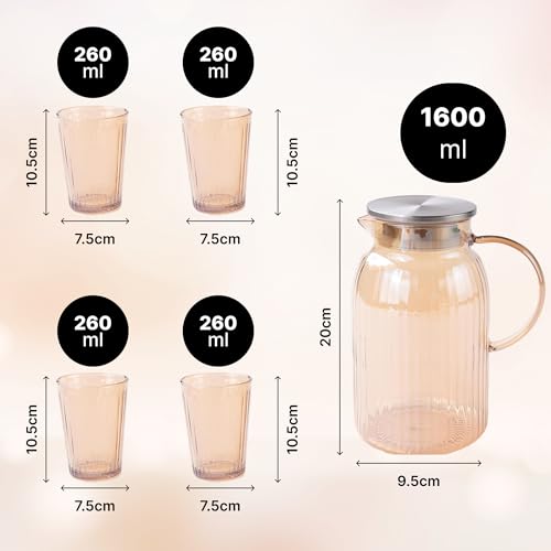 UMAI Borosilicate Jug Sets (Jug (1600ml) & 4 Glasses (260ml) | Glass Water Jug with Lid | Designer Glass Jug for Water, Juice, Coffee, Iced Tea | Gift Items | Kitchen Accessories Items - Image 4