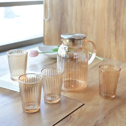 UMAI Borosilicate Jug Sets (Jug (1600ml) & 4 Glasses (260ml) | Glass Water Jug with Lid | Designer Glass Jug for Water, Juice, Coffee, Iced Tea | Gift Items | Kitchen Accessories Items - Image 1