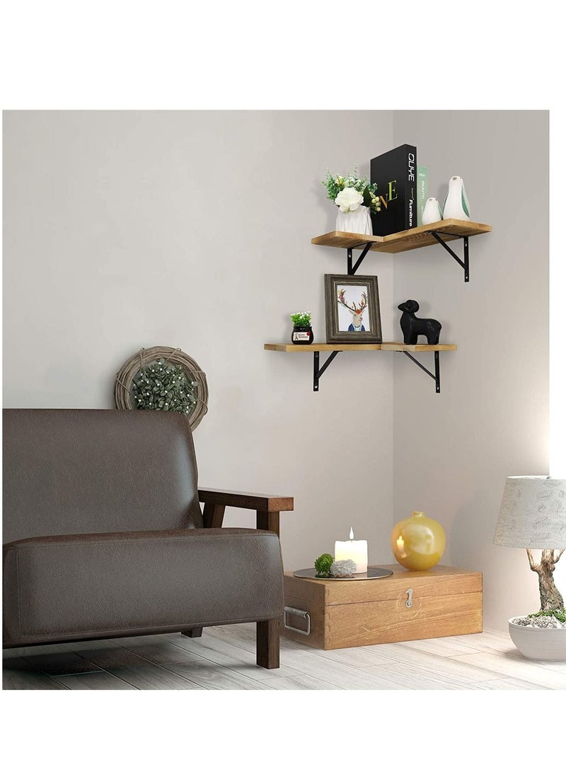 ميكسد 2 قطعة مكتب المنزل الجدار شنقا نوع الزاوية العائمة رفوف ورفوف تخزين عرض الخشب الصدأ ، مع تركيب لولب - Image 2