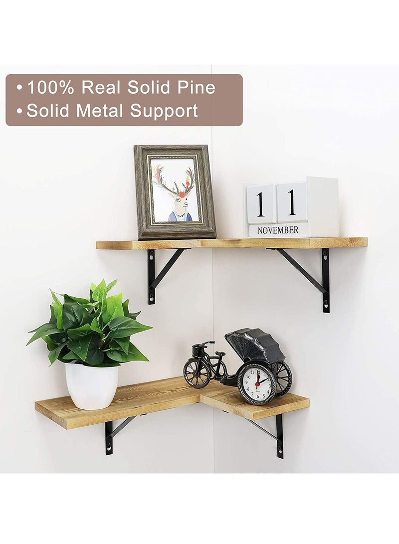 ميكسد 2 قطعة مكتب المنزل الجدار شنقا نوع الزاوية العائمة رفوف ورفوف تخزين عرض الخشب الصدأ ، مع تركيب لولب - Image 3