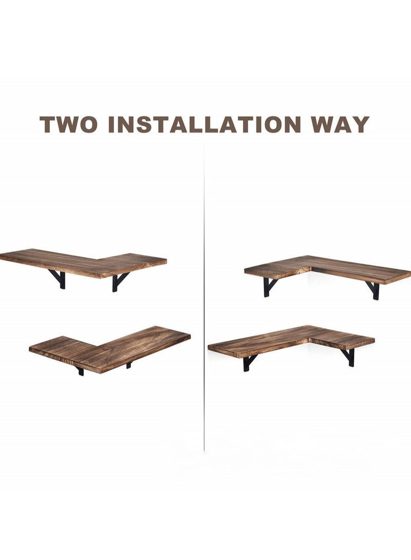 ميكسد 2 قطعة مكتب المنزل الجدار شنقا نوع الزاوية العائمة رفوف ورفوف تخزين عرض الخشب الصدأ ، مع تركيب لولب - Image 5