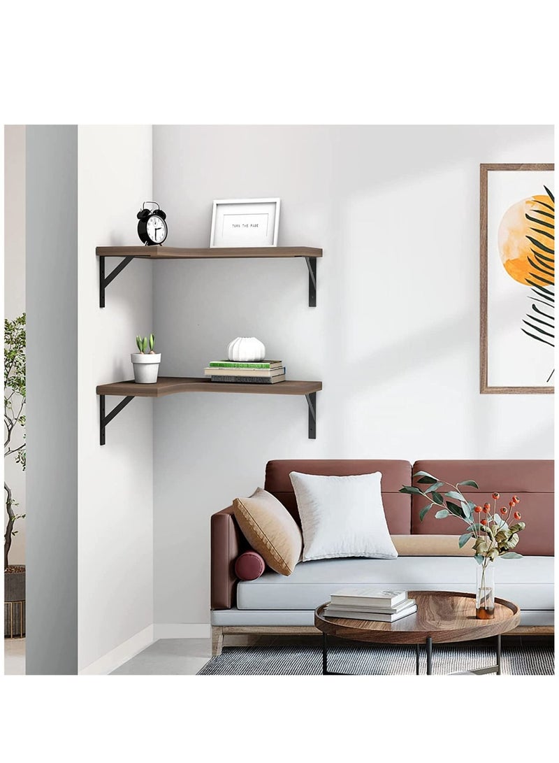 ميكسد 2 قطعة مكتب المنزل الجدار شنقا نوع الزاوية العائمة رفوف ورفوف تخزين عرض الخشب الصدأ ، مع تركيب لولب - Image 4