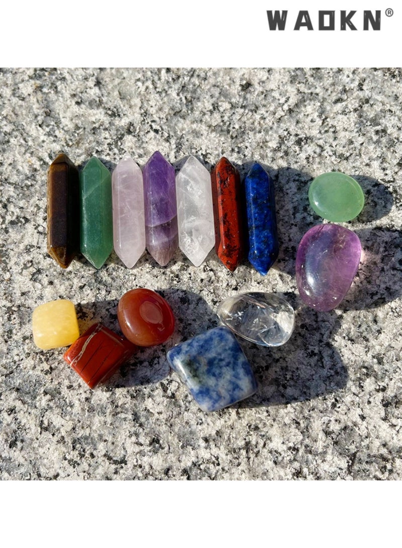 WAOKN Crystal Gifts, Premium Healing Crystals - 7 Chakra Set Tumbled Stones, 7 Chakra Stone Set Meditation Stone Yoga Amulet With Gift,Double Pointed Stone Tiger Eye Amethyst Powder Crystal Handicraft - Image 4